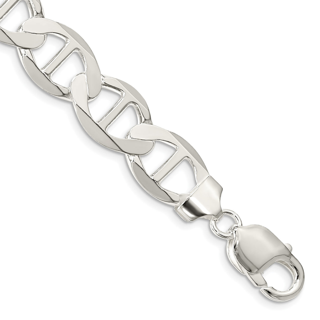 925 White Gold 12.3 mm Polished Chain Bracelet shown for scale