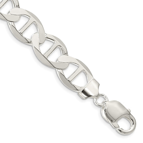 925 White Gold 12.3 mm Polished Chain Bracelet shown for scale