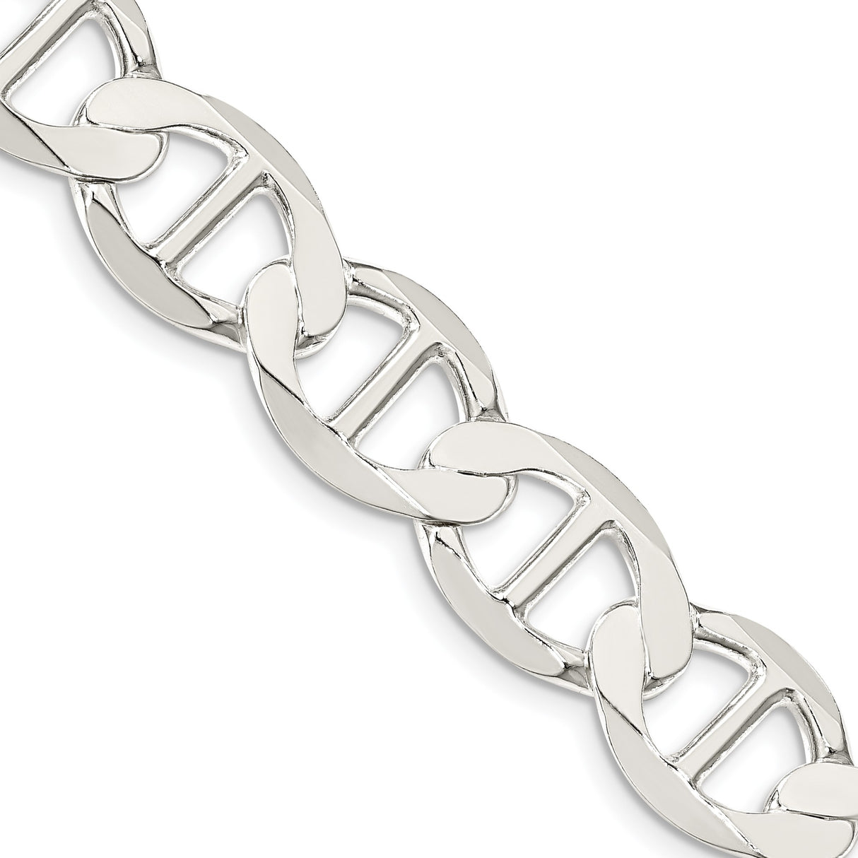925 White Gold 12.3 mm Polished Chain Necklace detail view