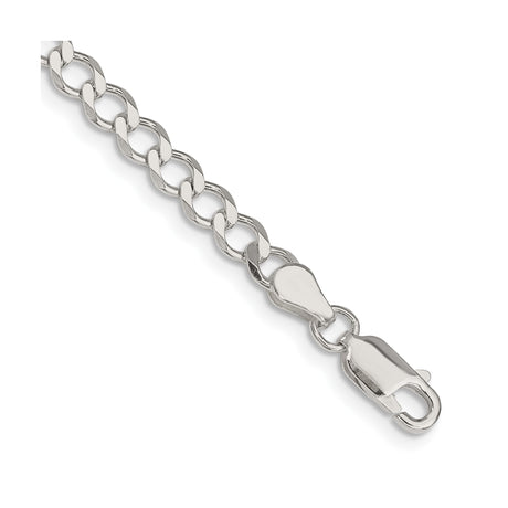 925 White Gold 4.5 mm Curb Chain Bracelet, Polished shown for scale