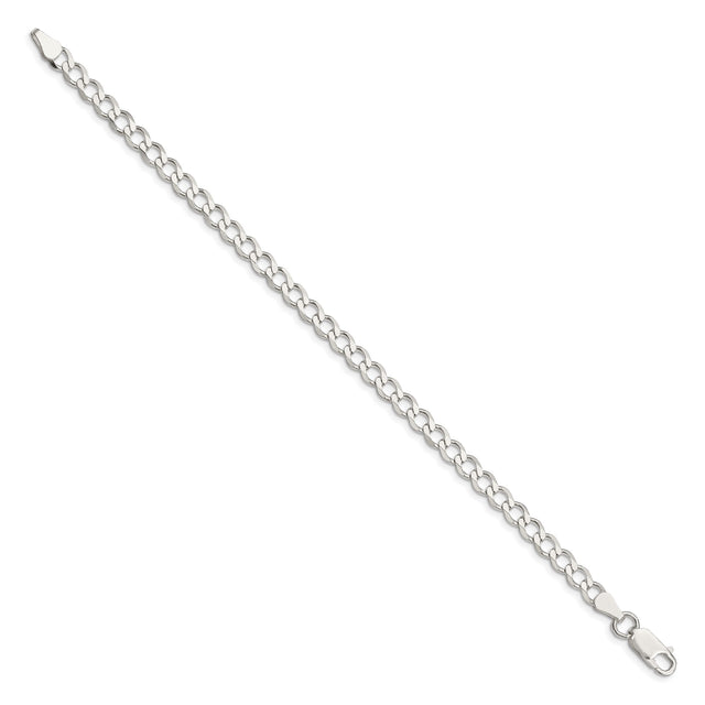 925 White Gold 5.3 mm Curb Chain Bracelet, Polished