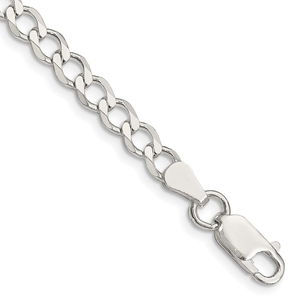 925 White Gold 5.3 mm Curb Chain Bracelet, Polished shown for scale