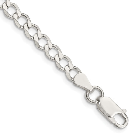 925 White Gold 5.3 mm Curb Chain Bracelet, Polished shown for scale