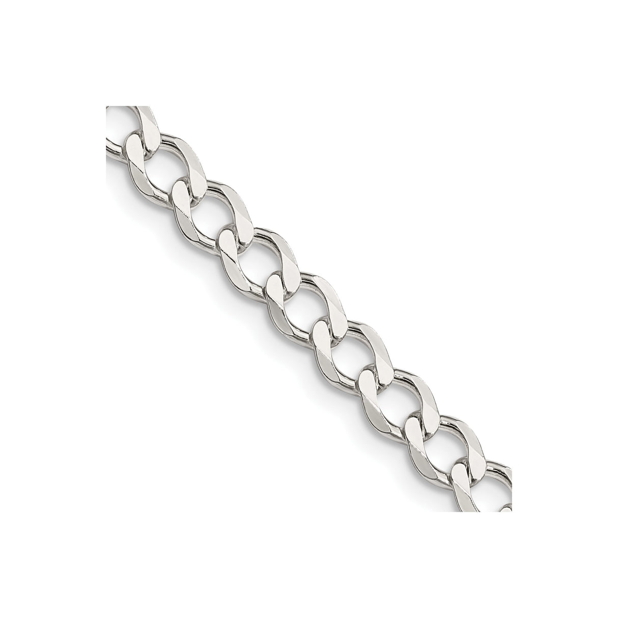 925 White Gold 5.3 mm Curb Chain Necklace, Polished detail view