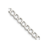 925 White Gold 5.3 mm Curb Chain Necklace, Polished detail view
