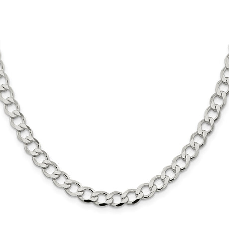 925 White Gold 6.7 mm Curb Chain Necklace, Polished