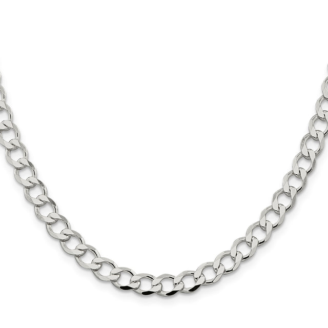 925 White Gold 6.7 mm Curb Chain Necklace, Polished