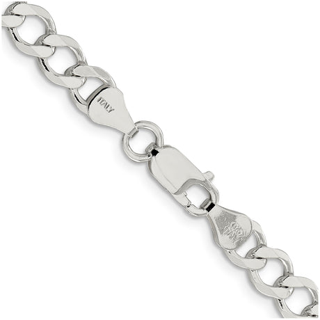 925 White Gold 6.7 mm Curb Chain Necklace, Polished alternate angle