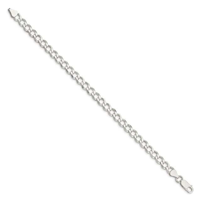 925 White Gold 6.7 mm Curb Chain Bracelet, Polished