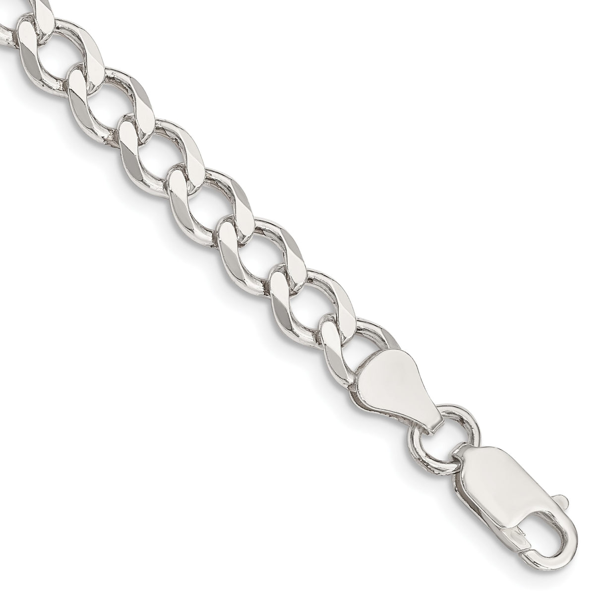 925 White Gold 6.7 mm Curb Chain Bracelet, Polished shown for scale