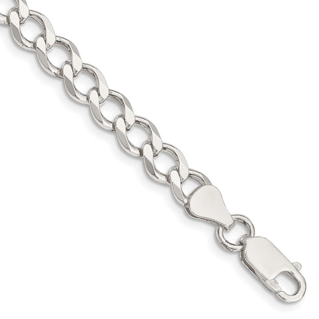 925 White Gold 6.7 mm Curb Chain Bracelet, Polished shown for scale