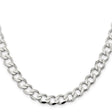 925 White Gold 8.1 mm Curb Chain Necklace, Polished