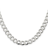 925 White Gold 8.1 mm Curb Chain Necklace, Polished