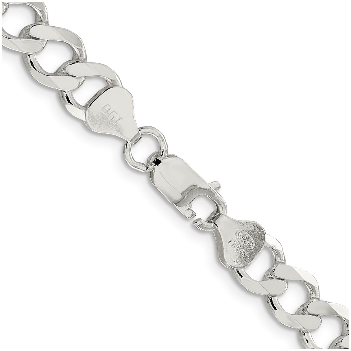 925 White Gold 8.1 mm Curb Chain Necklace, Polished alternate angle