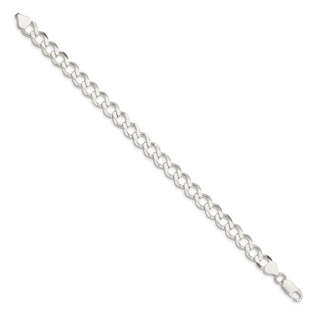 925 White Gold 8.1 mm Curb Chain Bracelet, Polished