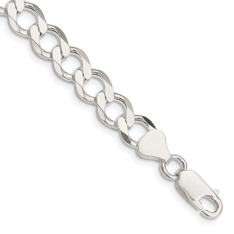 925 White Gold 8.1 mm Curb Chain Bracelet, Polished shown for scale