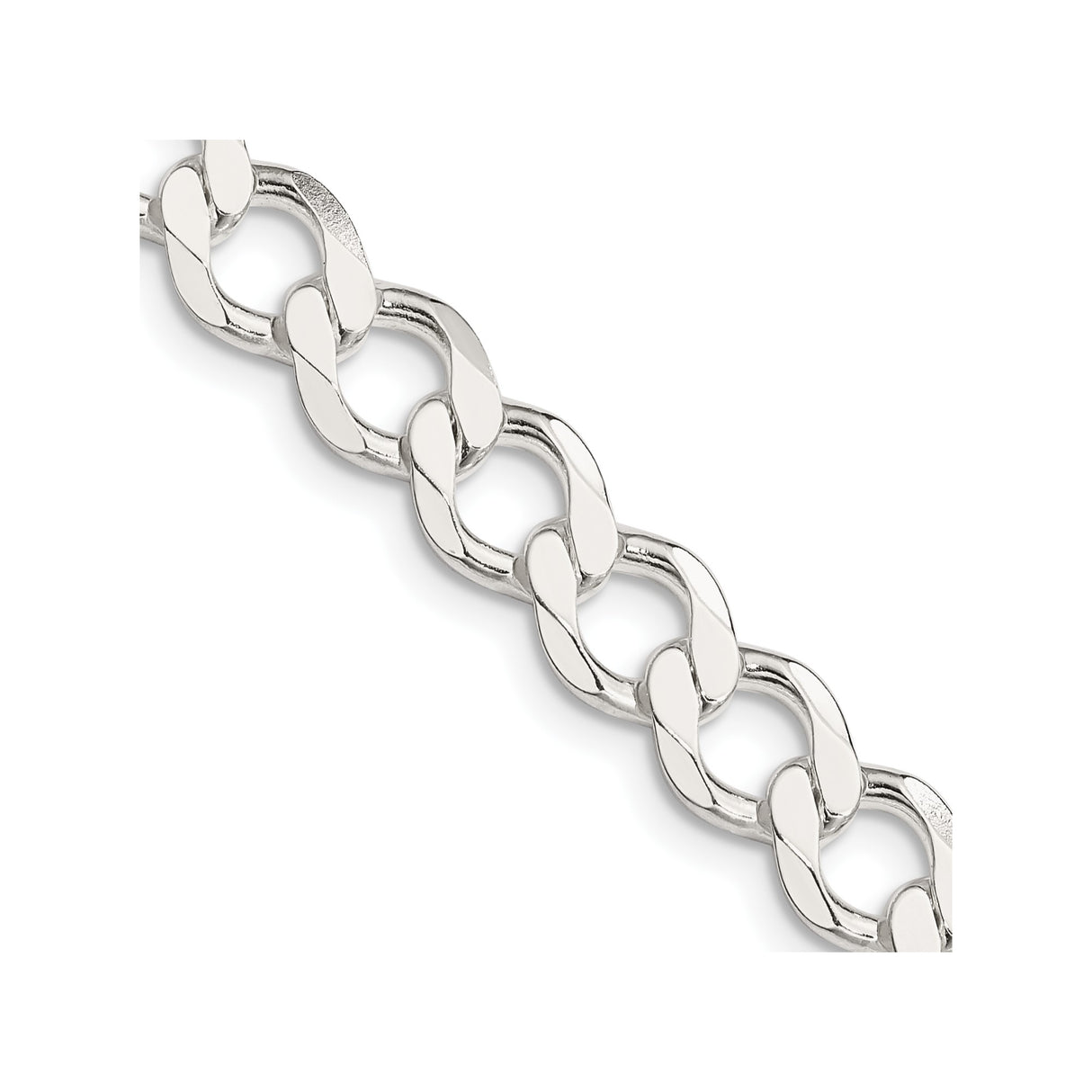 925 White Gold 8.1 mm Curb Chain Necklace, Polished detail view