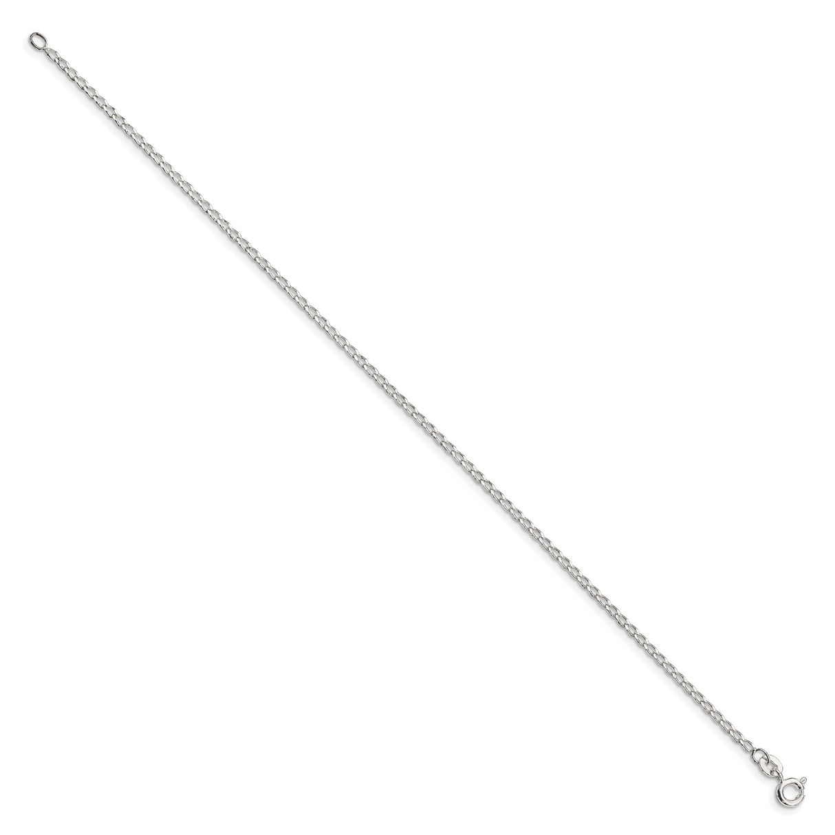 925 White Gold 1.5 mm Polished Chain Anklet, Solid