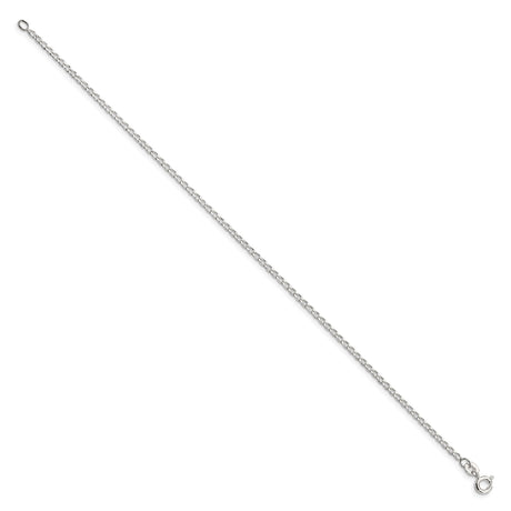 925 White Gold 1.5 mm Polished Chain Anklet, Solid