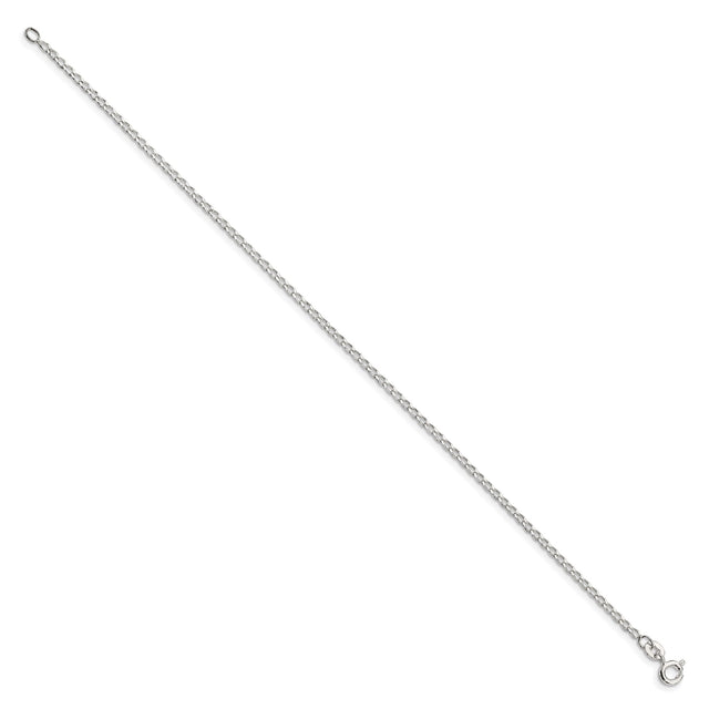 925 White Gold 1.5 mm Polished Chain Anklet, Solid