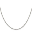 925 White Gold 2 mm Polished Chain Necklace, Solid