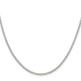 925 White Gold 2 mm Polished Chain Necklace, Solid