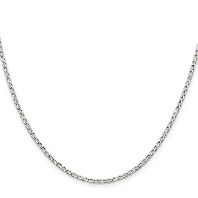 925 White Gold 2 mm Polished Chain Necklace, Solid
