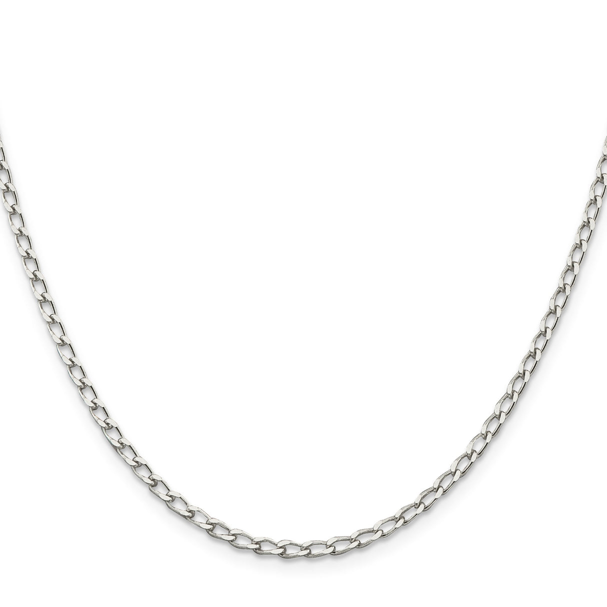 925 White Gold 2.8 mm Polished Chain Necklace, Solid
