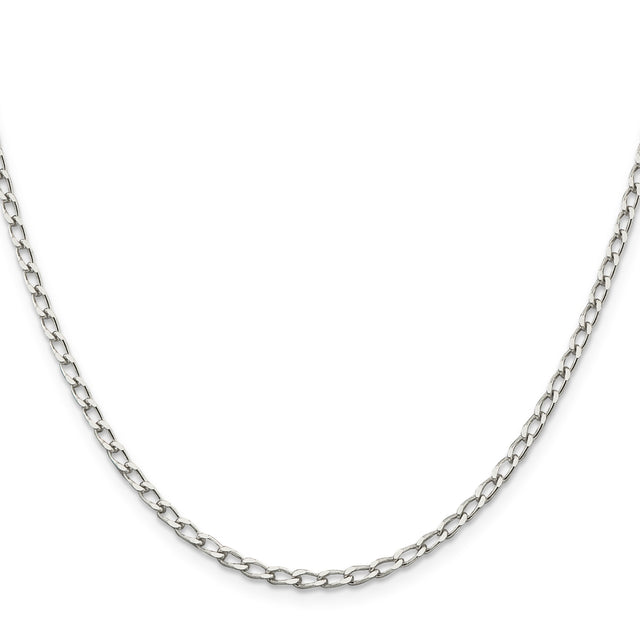925 White Gold 2.8 mm Polished Chain Necklace, Solid