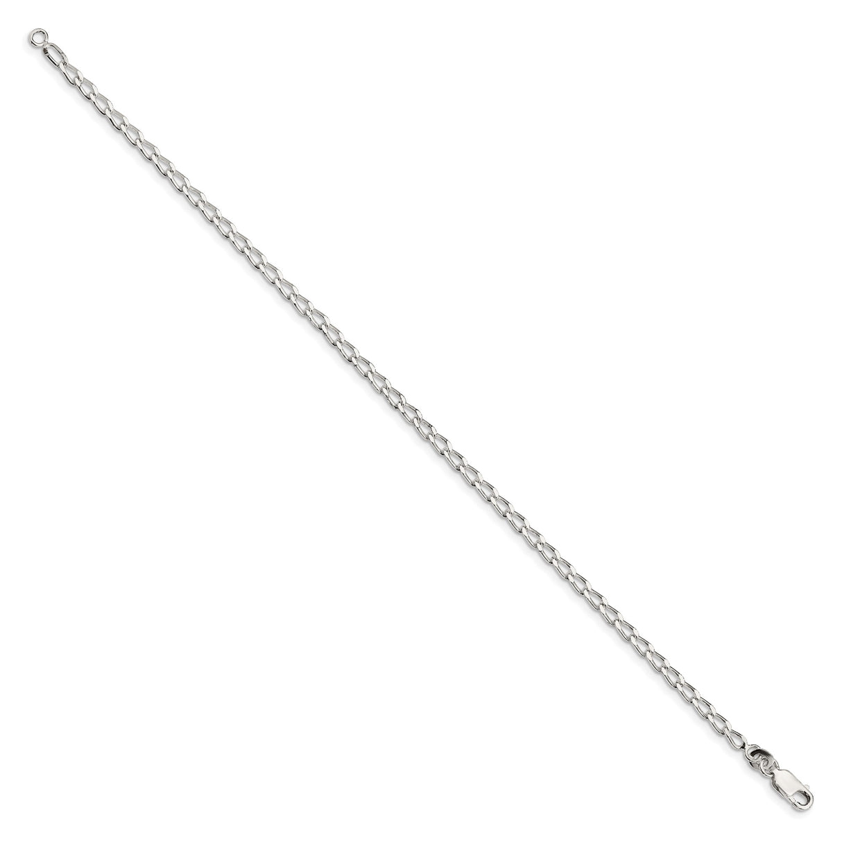925 White Gold 2.8 mm Polished Chain Anklet, Solid