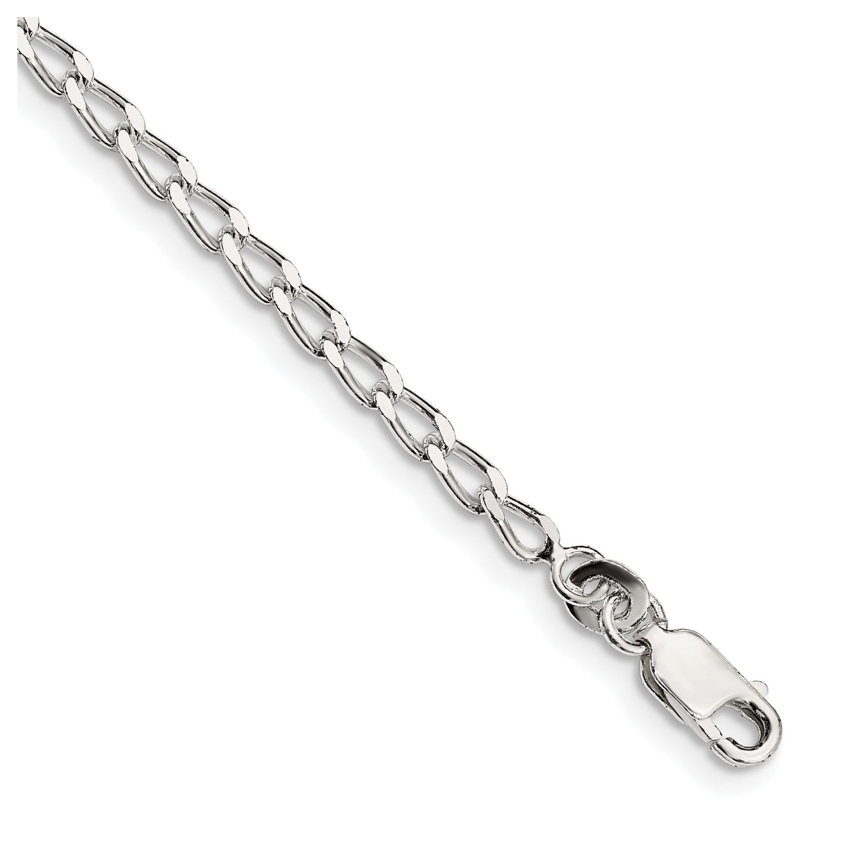 925 White Gold 2.8 mm Polished Chain Anklet, Solid shown for scale