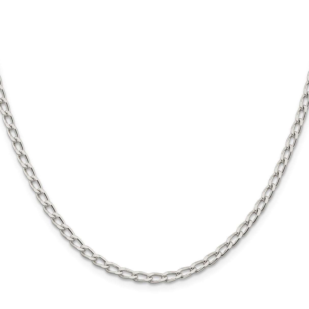 925 White Gold 3.2 mm Polished Chain Necklace, Solid