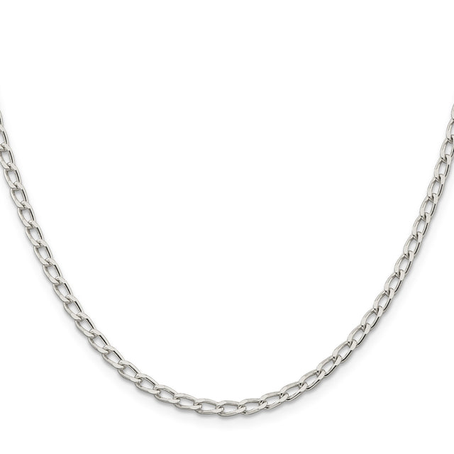 925 White Gold 3.2 mm Polished Chain Necklace, Solid