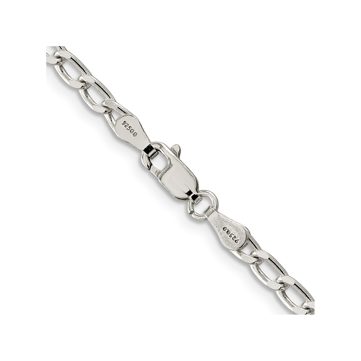 925 White Gold 3.2 mm Polished Chain Necklace, Solid alternate angle