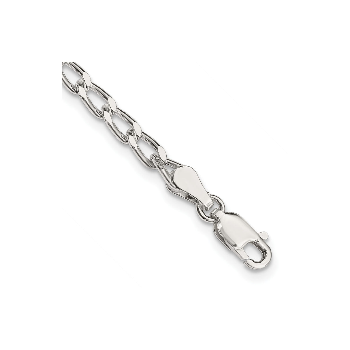 925 White Gold 3.2 mm Polished Chain Bracelet, Solid shown for scale