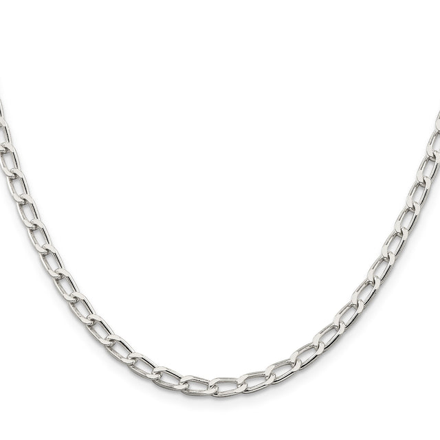 925 White Gold 4.3 mm Polished Chain Necklace, Solid