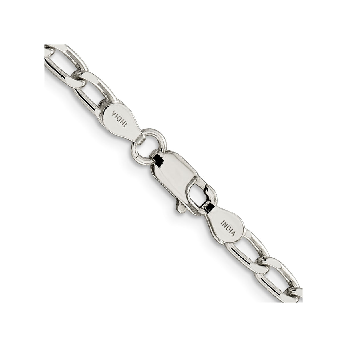 925 White Gold 4.3 mm Polished Chain Necklace, Solid alternate angle