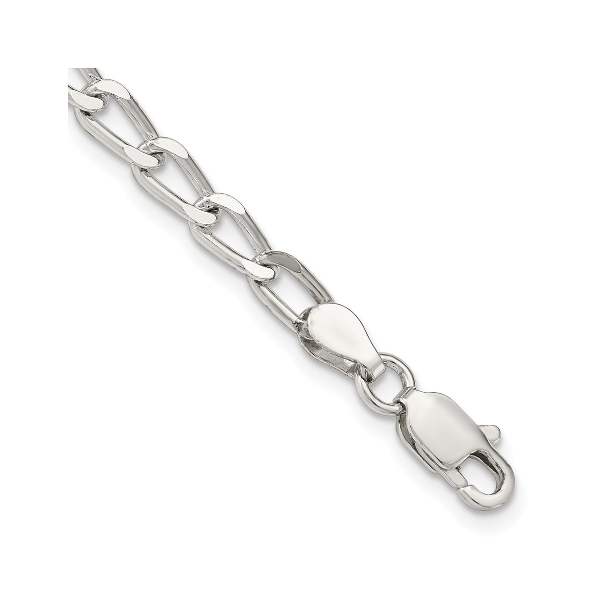 925 White Gold 4.3 mm Polished Chain Bracelet, Solid shown for scale