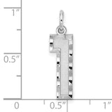 Sterling Silver Number One Pendant Charm with Textured Center and Polished Edge
