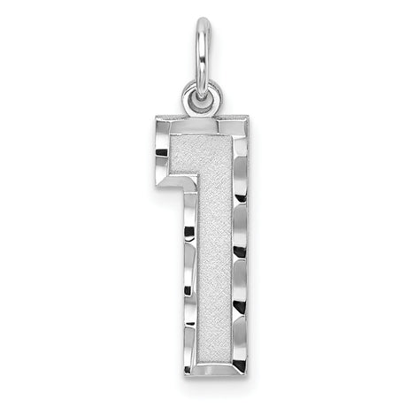 Sterling Silver Number One Pendant Charm with Textured Center and Polished Edge
