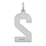 Sterling Silver Number Two Pendant Charm, Diamond Cut Polished Finish, Unisex