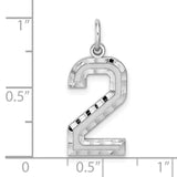 Sterling Silver Number Two Pendant Charm, Diamond Cut Polished Finish, Unisex
