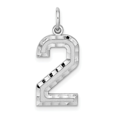 Sterling Silver Number Two Pendant Charm, Diamond Cut Polished Finish, Unisex