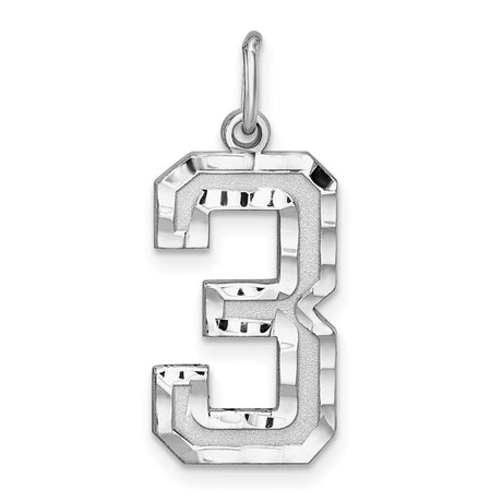 Large Diamond-cut #3 Charm Pendant in Real 925 Sterling Silver