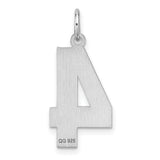 Sterling Silver Number 4 Pendant with Bold Cutout Design, Polished and Textured Finish