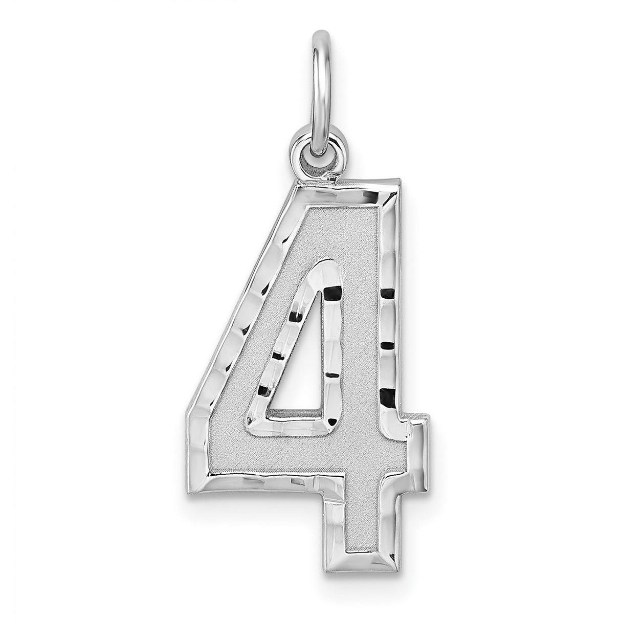 Sterling Silver Number 4 Pendant with Bold Cutout Design, Polished and Textured Finish
