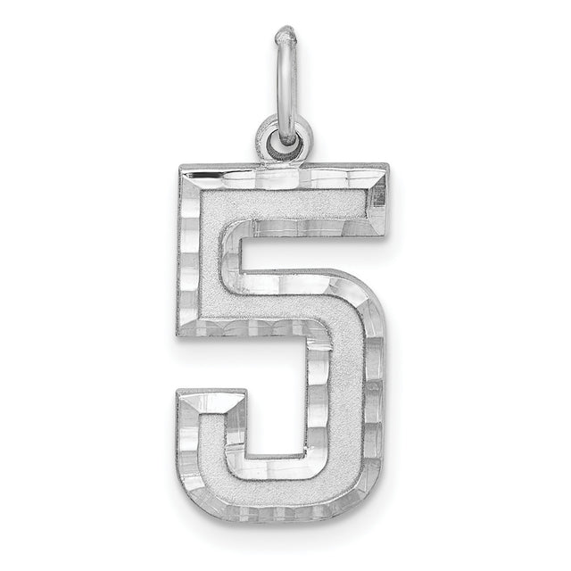 Sterling Silver Number Five Pendant with Textured Edge and Polished Finish, Unisex Charm