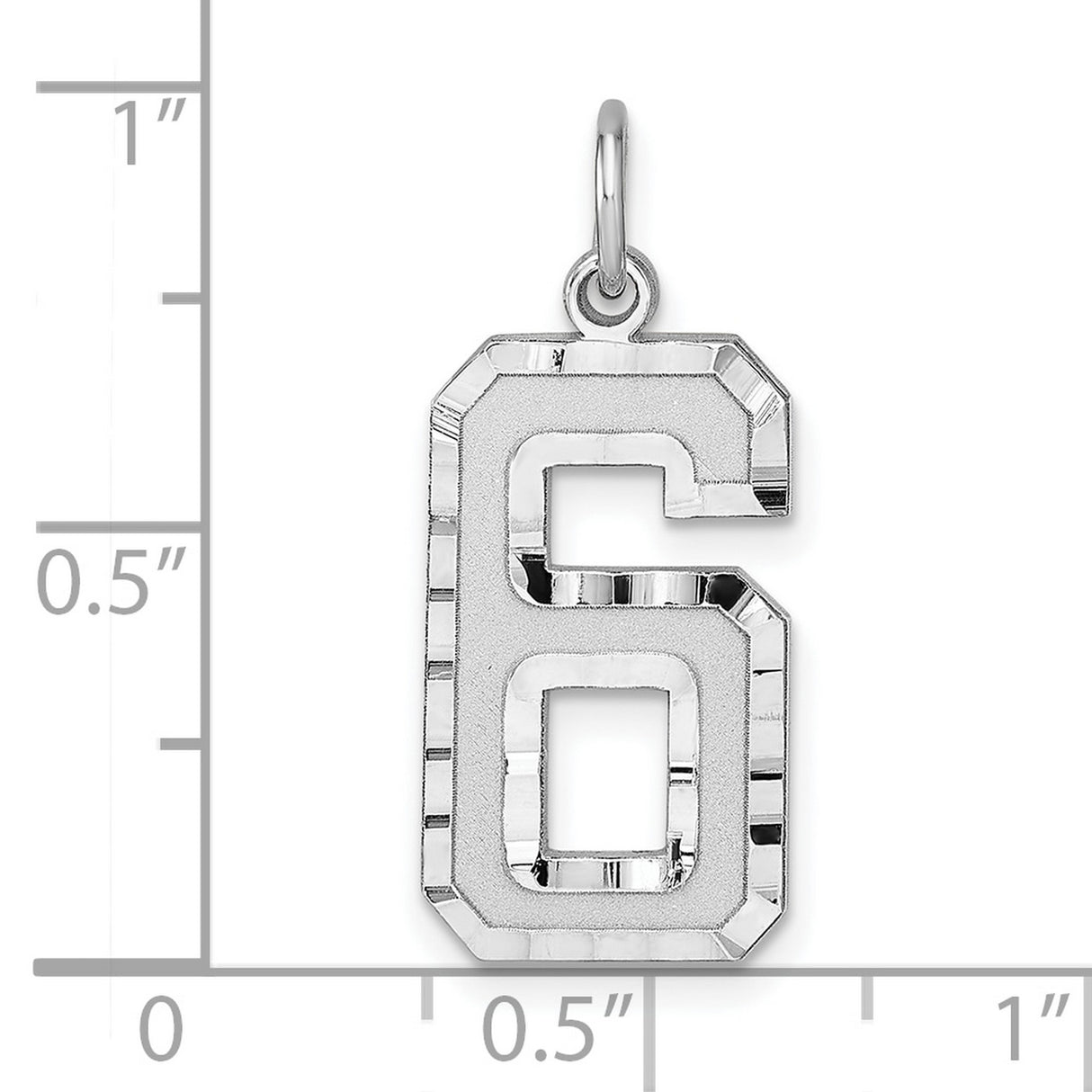 Large Diamond-cut #6 Charm Pendant in Real 925 Sterling Silver