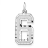 Large Diamond-cut #6 Charm Pendant in Real 925 Sterling Silver