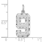Sterling Silver Number Nine Pendant Charm with Polished and Textured Finish, Unisex Sports Jewelry